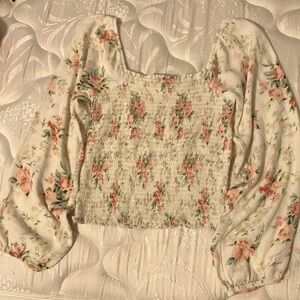 Cream color floral long sleeve top